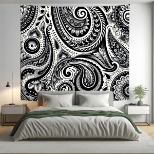Bohemian Black and White Mandala Tapestry  Wall Hanging Boho Decor