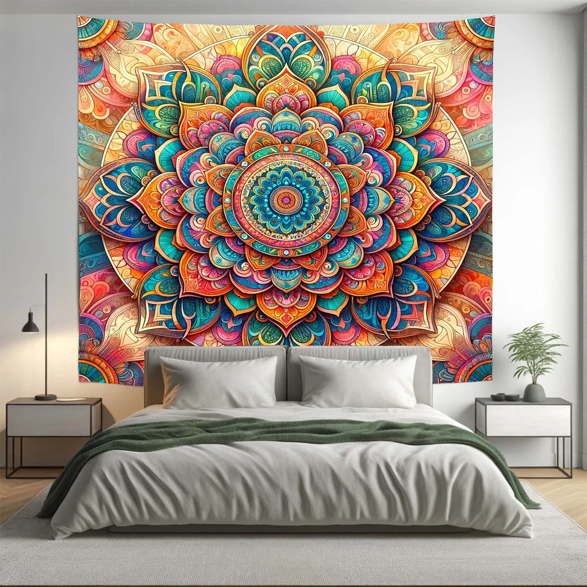 Bohemian Colourful Lotus Mandala Tapestry Psychedelic Wall Hanging Boho Decor