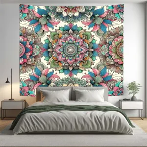 Bohemian Pink Teal AOP Floral Mandala Tapestry Psychedelic Wall Hanging Boho Decor