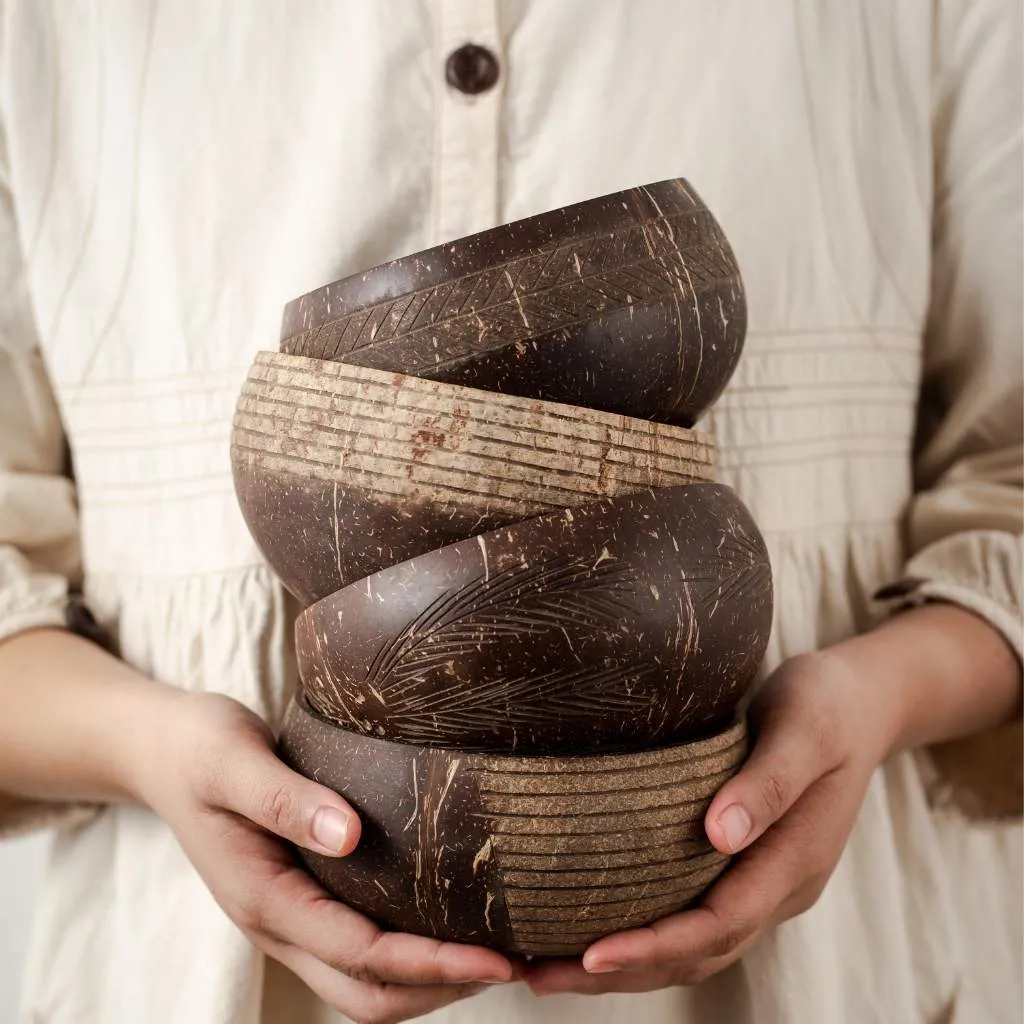 Coconut Bowls & Wooden Spoon Combo (Coco Shell Bowl): Classic Design