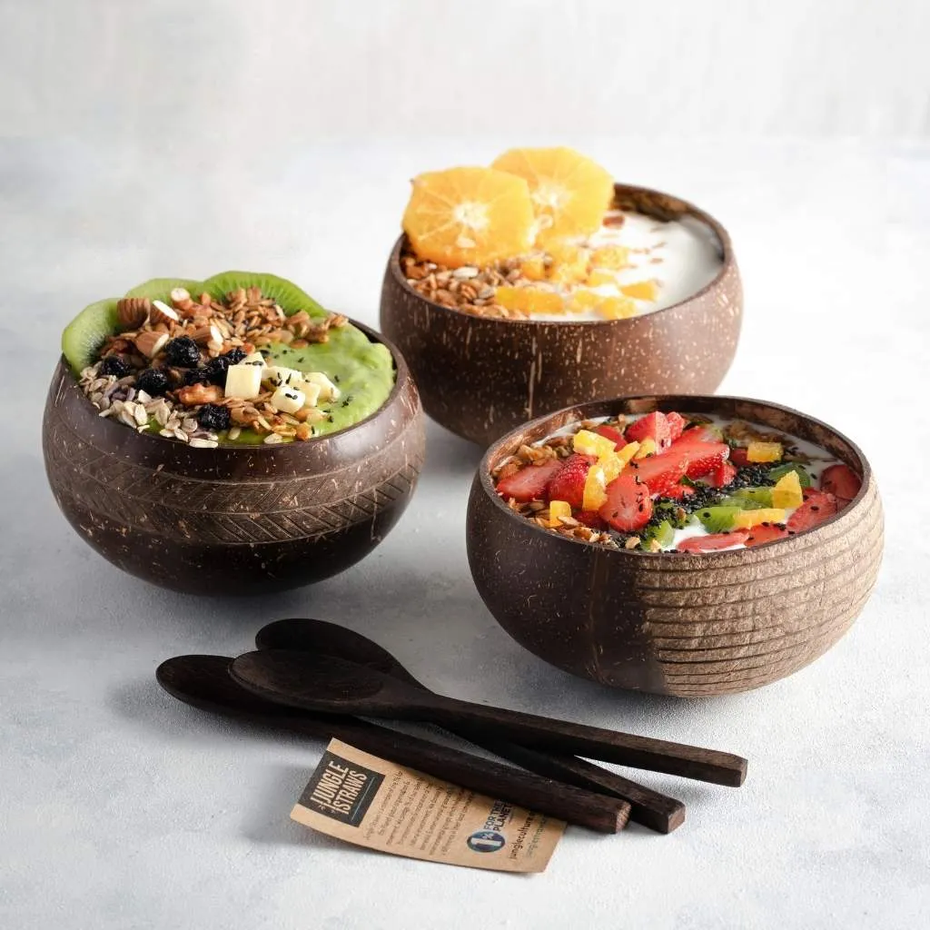 Coconut Bowls & Wooden Spoon Combo (Coco Shell Bowl): Classic Design