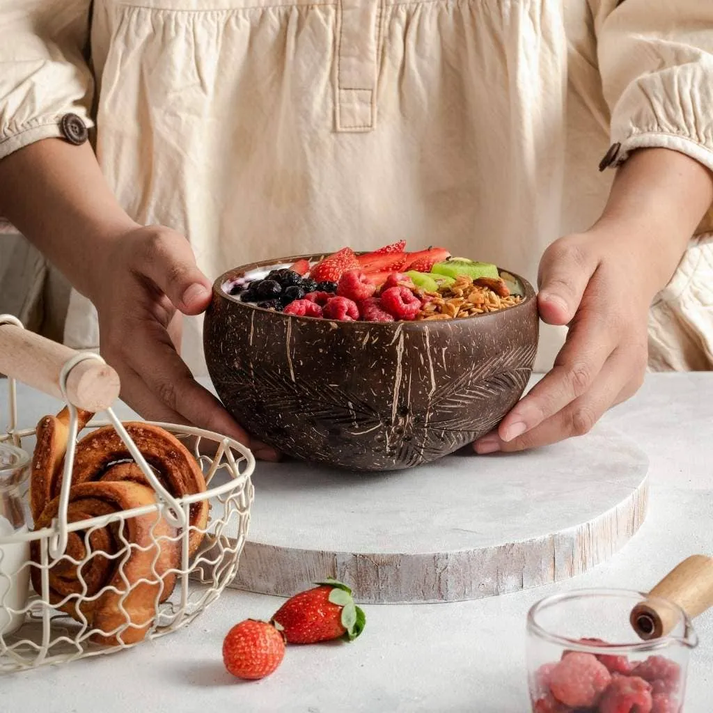 Coconut Bowls & Wooden Spoon Combo (Coco Shell Bowl): Classic Design
