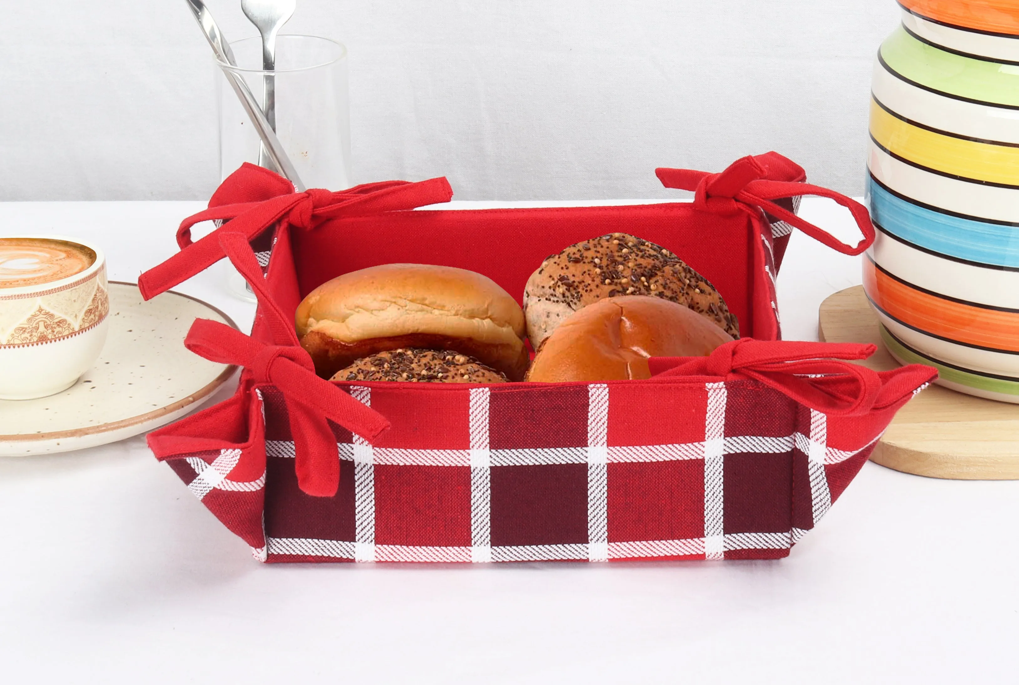 Cotton Christmas Dobby Checked Pattern Dining & Kitchen Bread Basket Pack Of 1