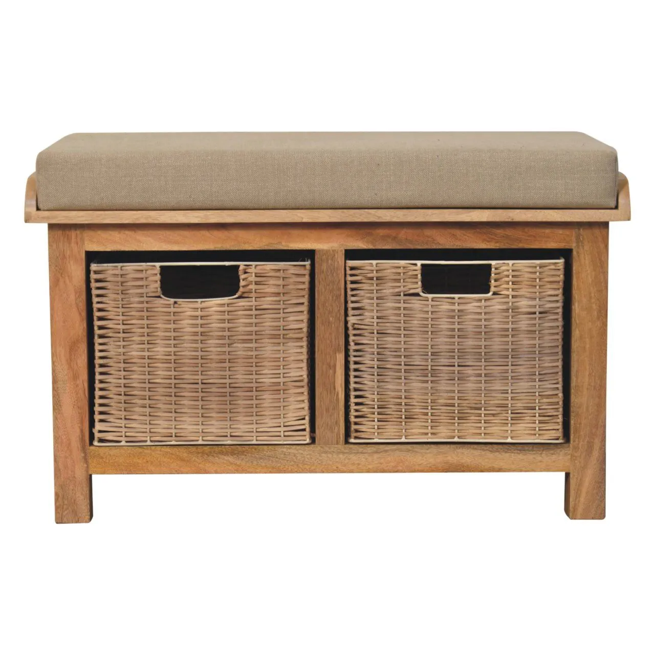 Couch.com Rattan Basket Linen Bench Brown, with Storage, Wood Construction, Light Brown Finish by Couch.com