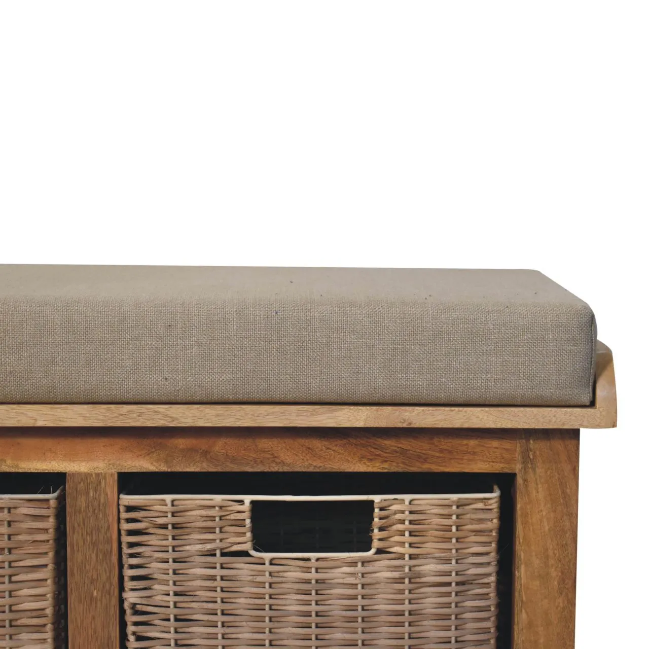 Couch.com Rattan Basket Linen Bench Brown, with Storage, Wood Construction, Light Brown Finish by Couch.com
