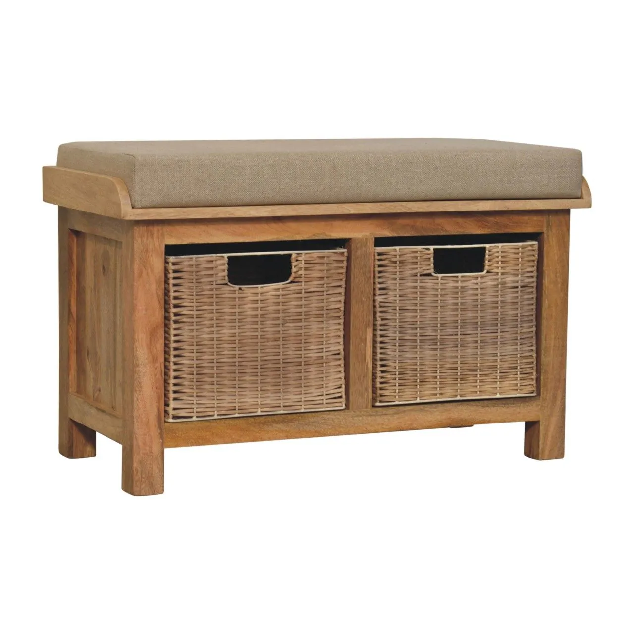 Couch.com Rattan Basket Linen Bench Brown, with Storage, Wood Construction, Light Brown Finish by Couch.com