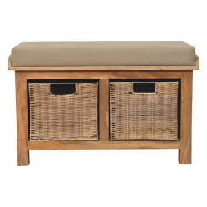 Couch.com Rattan Basket Linen Bench Brown, with Storage, Wood Construction, Light Brown Finish by Couch.com