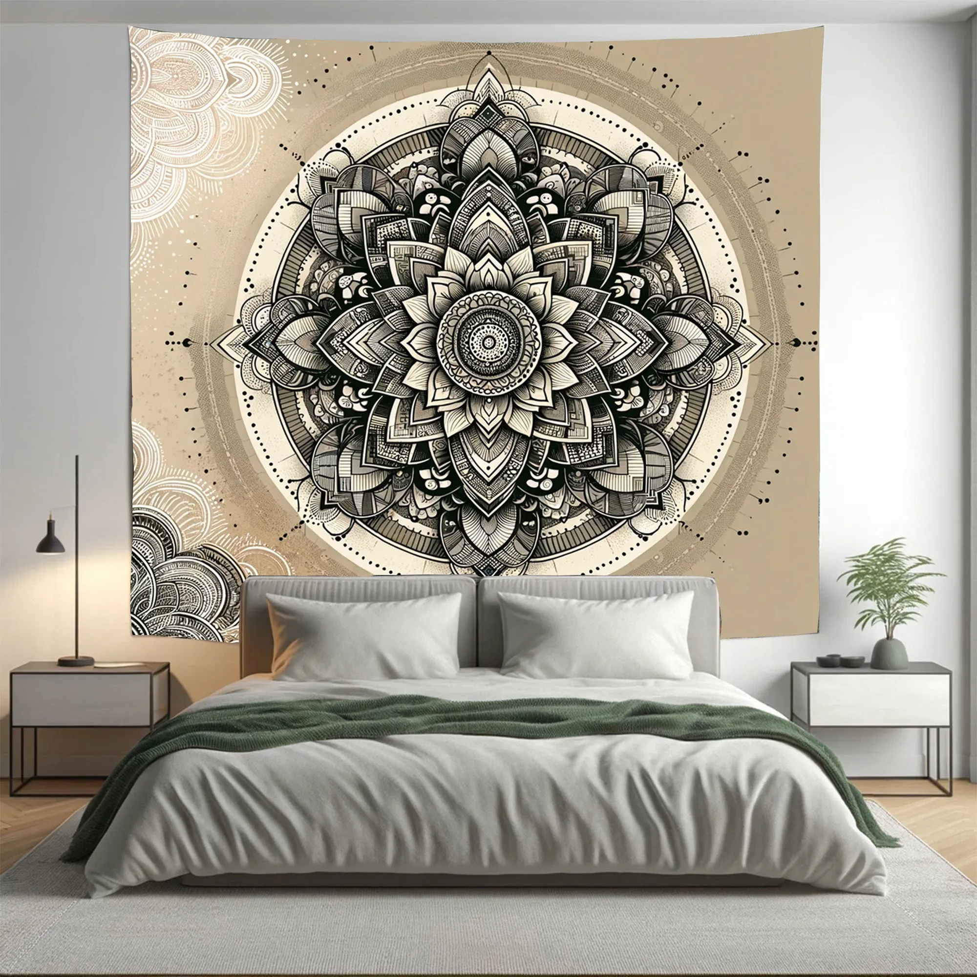 Cream Bloom Spirit Indian Mandala Tapestry Psychedelic Wall Hanging Boho Decor