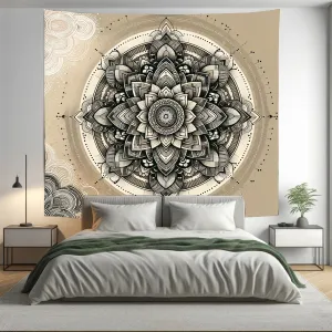 Cream Bloom Spirit Indian Mandala Tapestry Psychedelic Wall Hanging Boho Decor