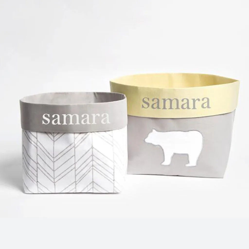 Fabric Storage Baskets <br> Multicolour Bear, Set of 2<br><span style="font-size: 10px;">Can be Personalised</span>