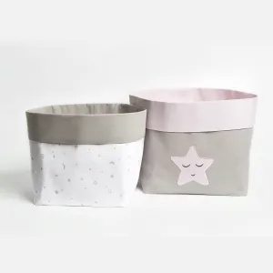 Fabric Storage Baskets <br> Pink Star, Set of 2<br><span style="font-size: 10px;">Can be Personalised</span>