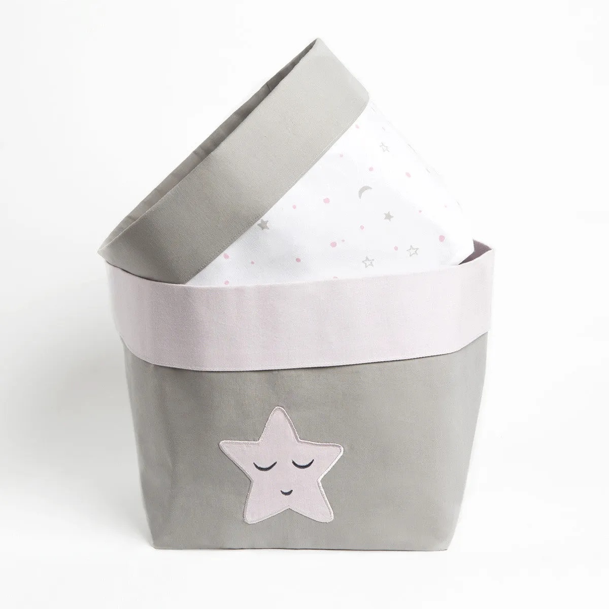 Fabric Storage Baskets <br> Pink Star, Set of 2<br><span style="font-size: 10px;">Can be Personalised</span>