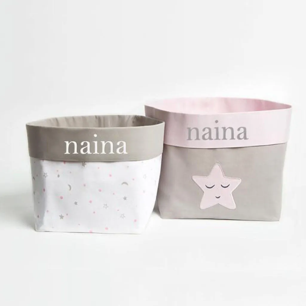 Fabric Storage Baskets <br> Pink Star, Set of 2<br><span style="font-size: 10px;">Can be Personalised</span>