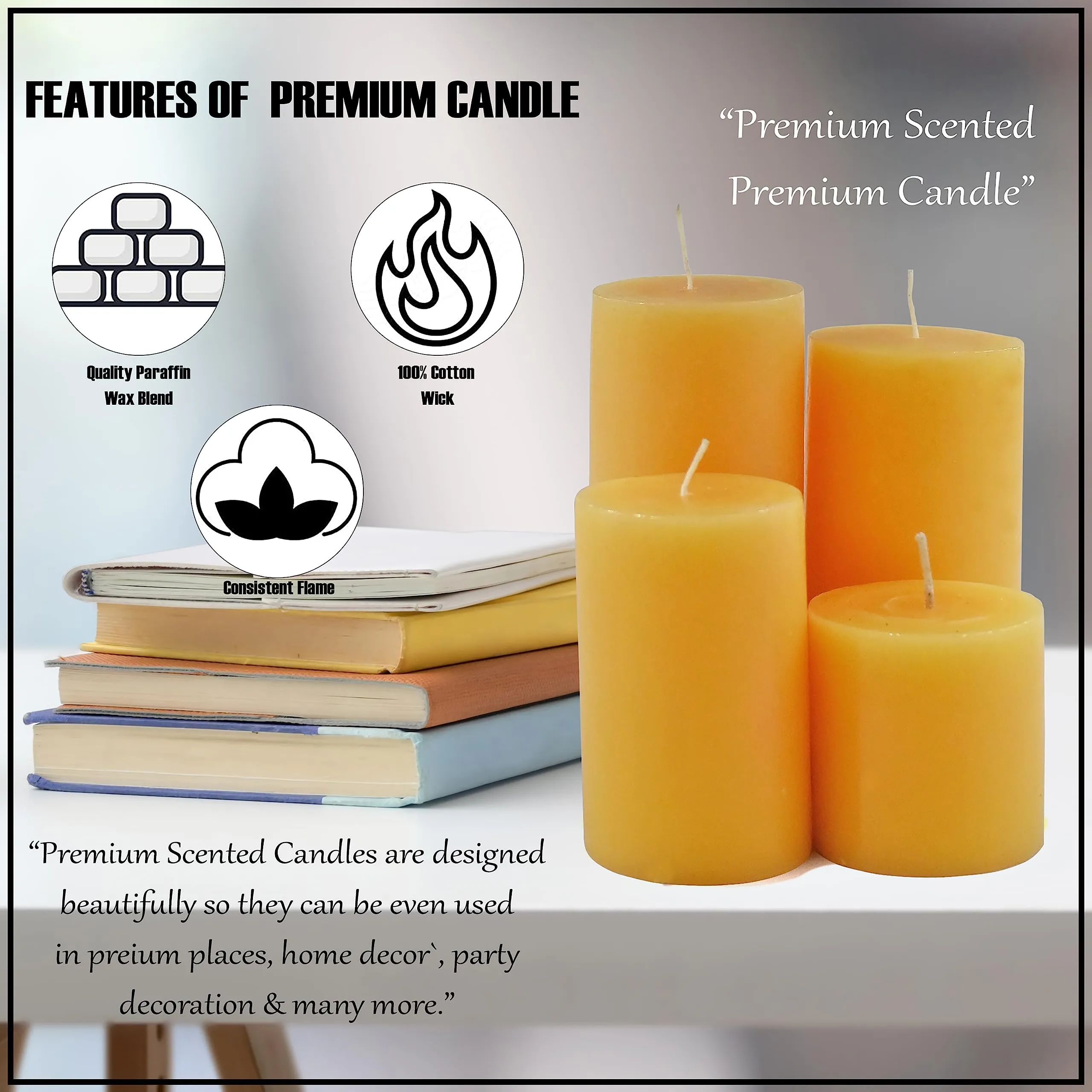 Floryn Decor Paraffin Wax Smokeless Pillar Candles, Set of 4 (2 by 2, 2 by 3, 2 by 4, 2 by 4.5 inches) Vanilla