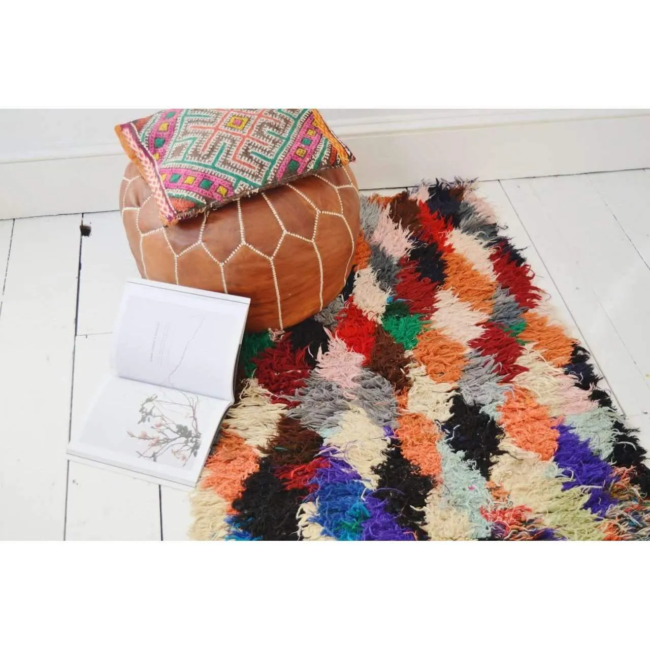 FREE SHIPPING>> Vintage Moroccan Boucherouite Rug, Beni Ouirain Rug,Moroccan Rug,Bohemian Rugs 35 x 98''