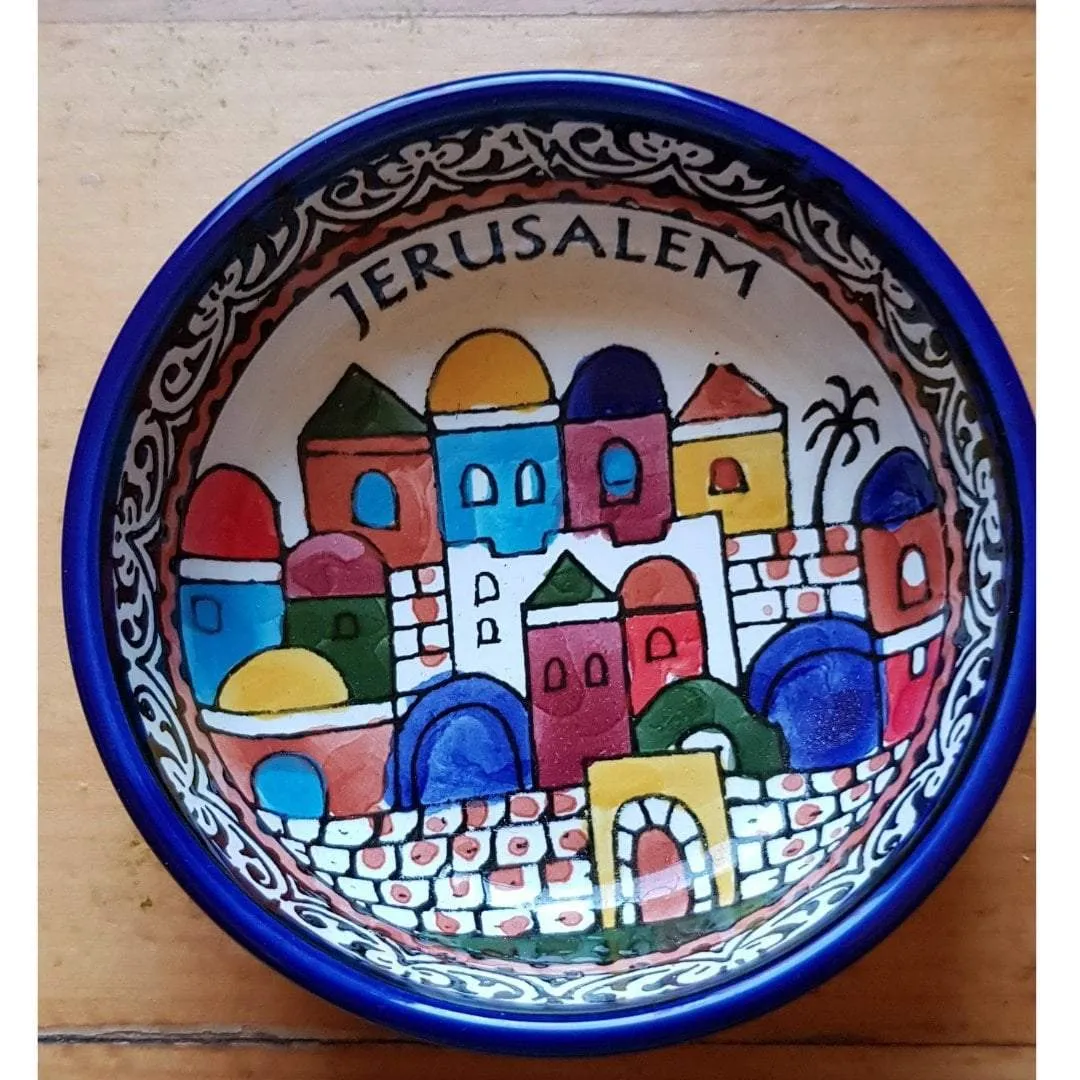 Gift for Home Armenian Ceramic Bowl for serving or decoration. Holy Land Jerusalem motif.