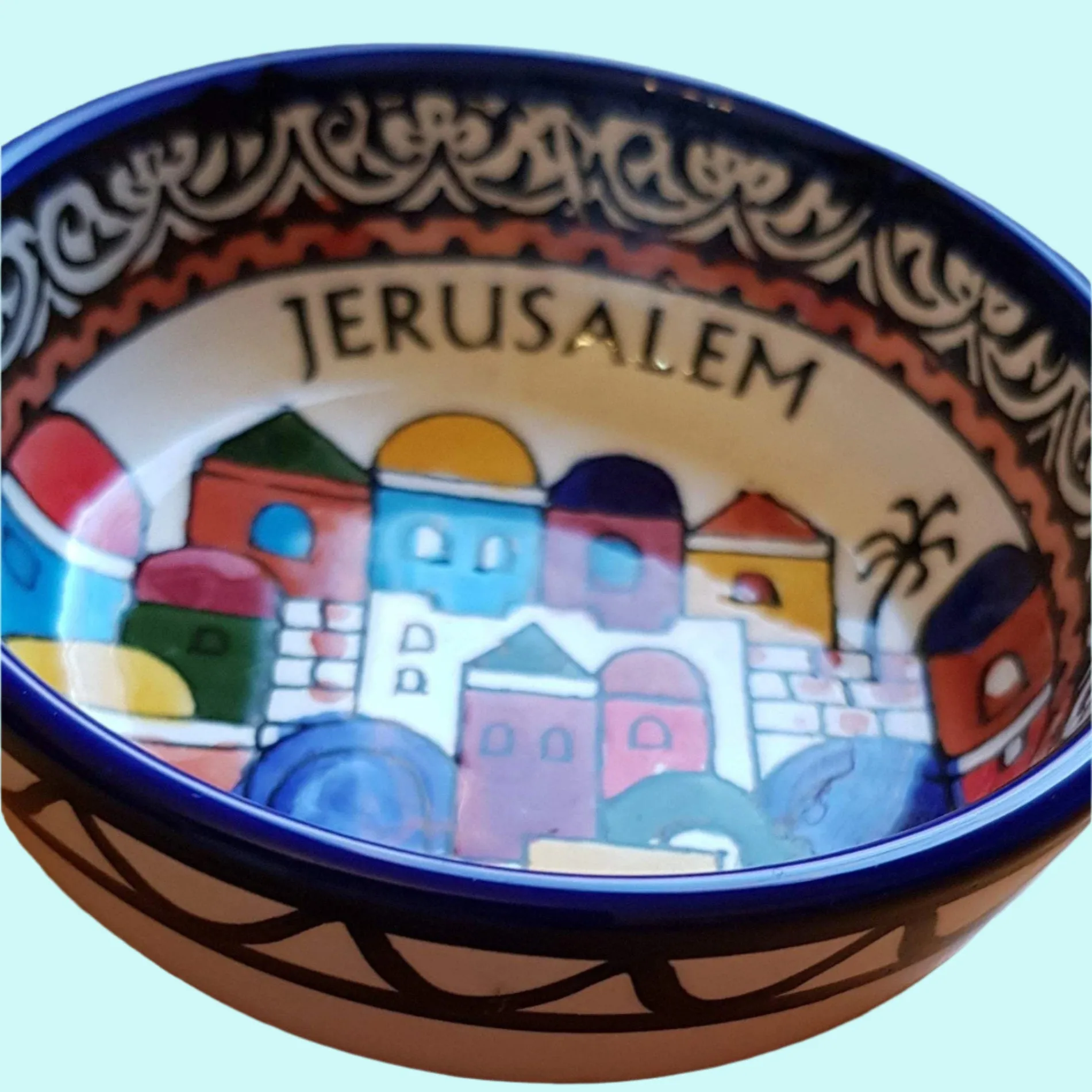 Gift for Home Armenian Ceramic Bowl for serving or decoration. Holy Land Jerusalem motif.