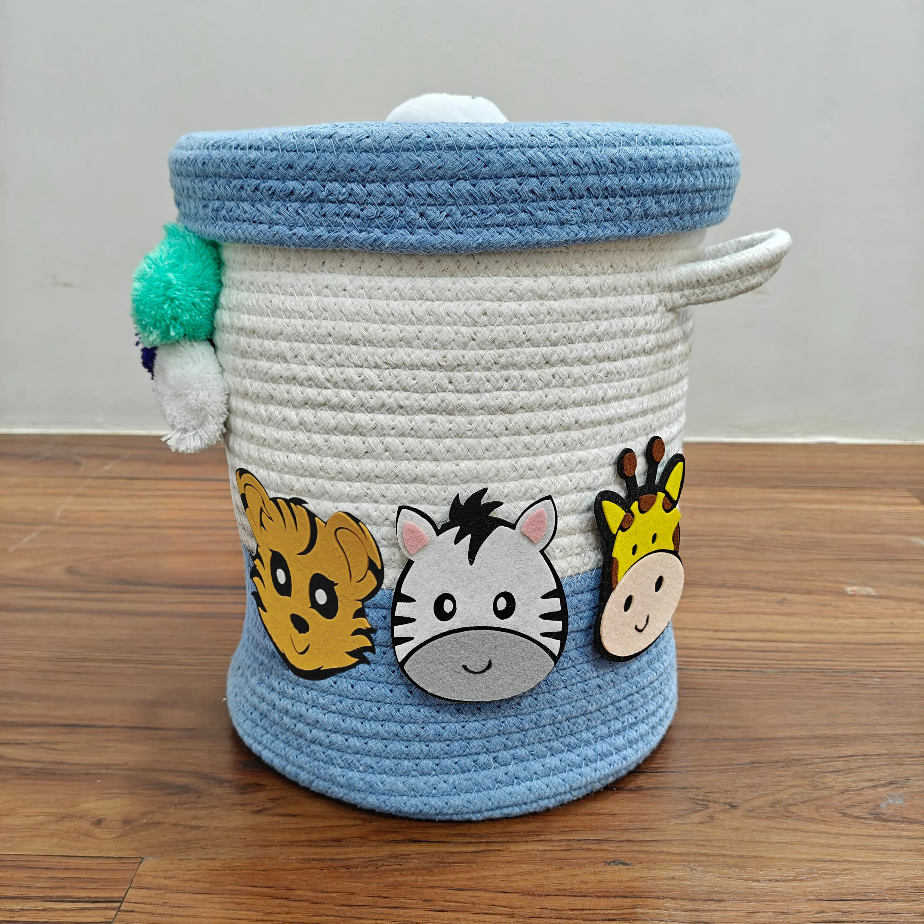 Jute Cotton Storage Basket with Lid - Zooblu