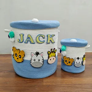 Jute Cotton Storage Basket with Lid - Zooblu