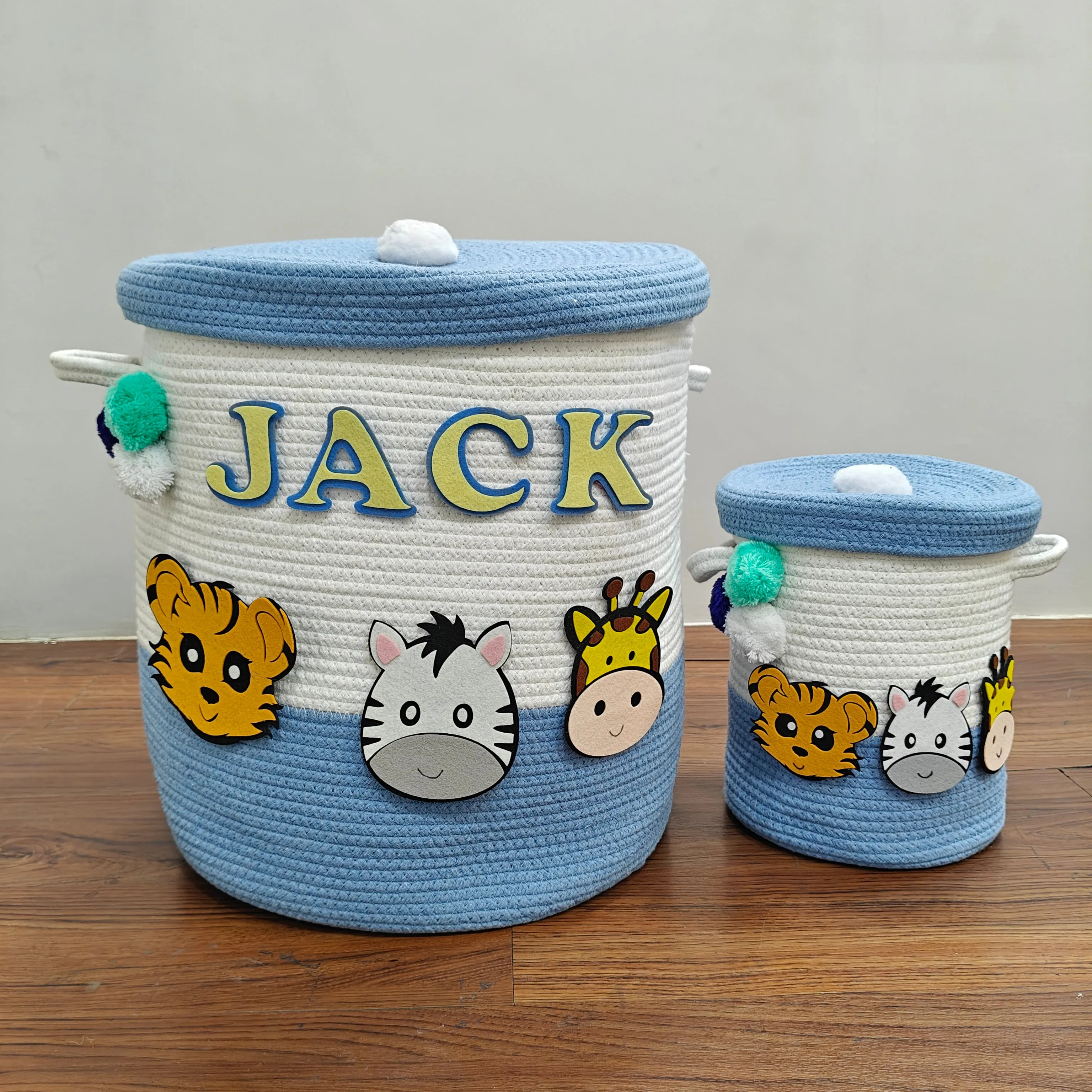 Jute Cotton Storage Basket with Lid - Zooblu