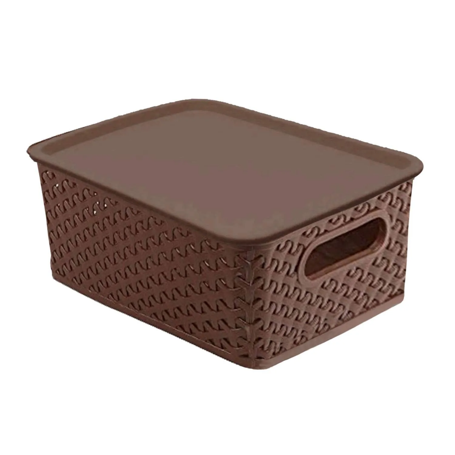Kuber Industries Plastic 2 Pieces Small Size Multipurpose Solitaire Rectangular Storage Basket With Lid (Multi)