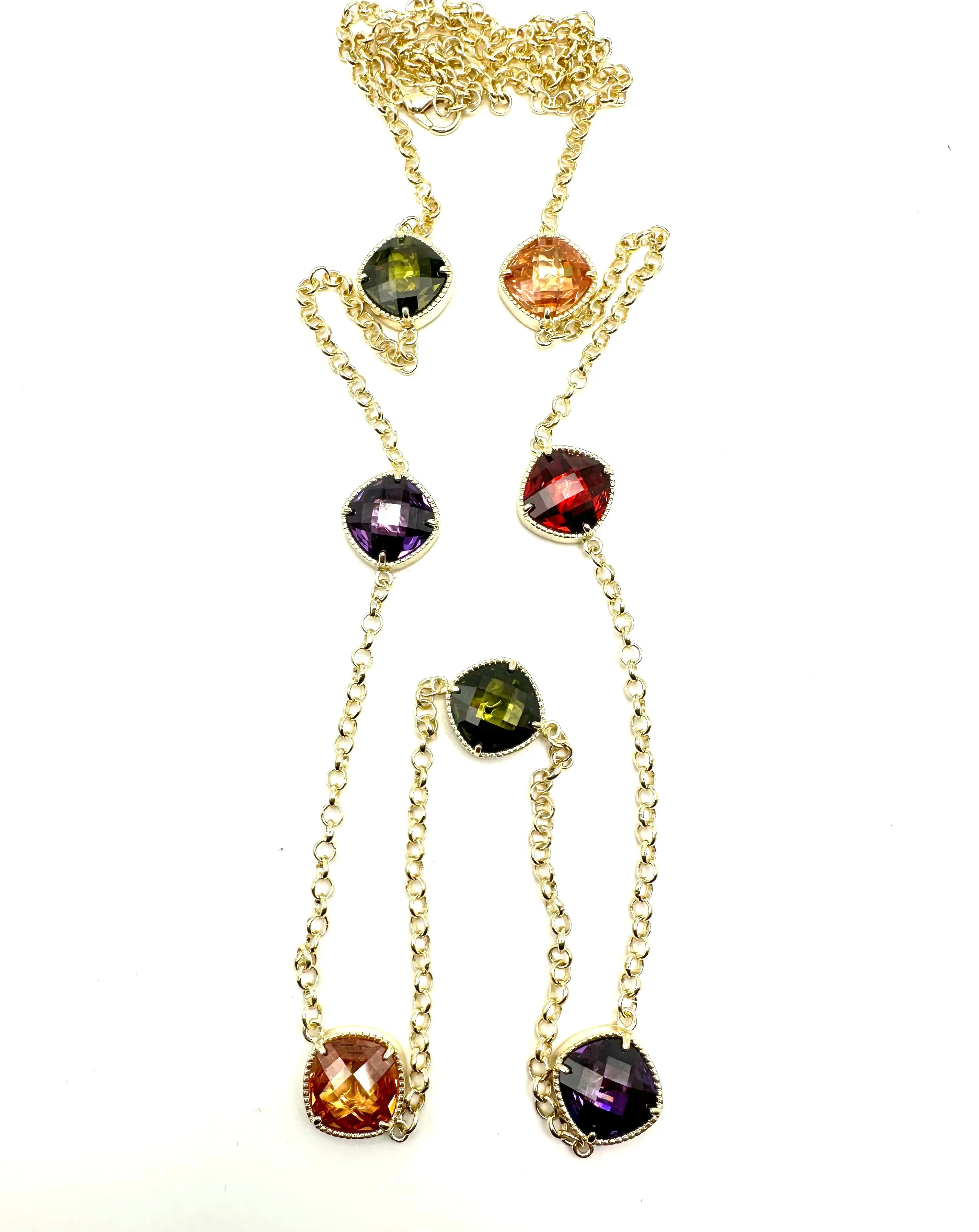 Long Necklace with Multicolor Stones