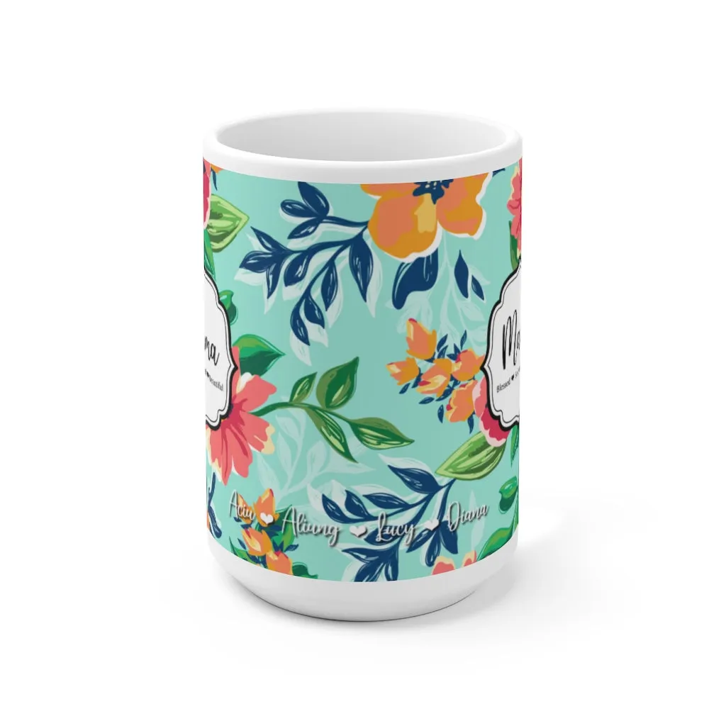 Mama Mug Flowers Blue Background Ceramic Mug 15oz