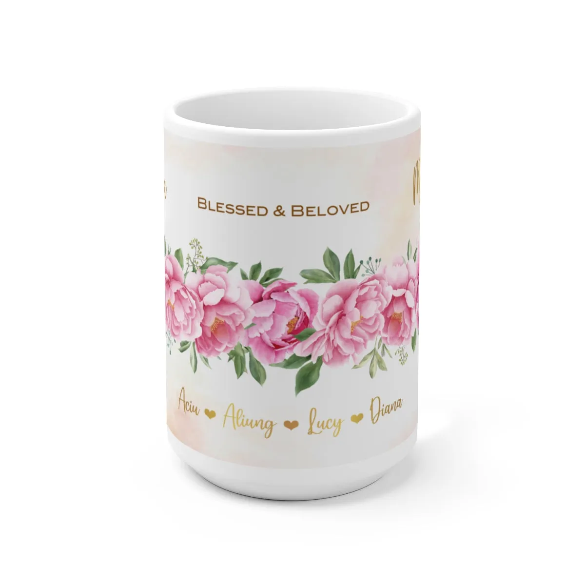 Mama Mug Pink Peoni Flowers Ceramic Mug 15oz