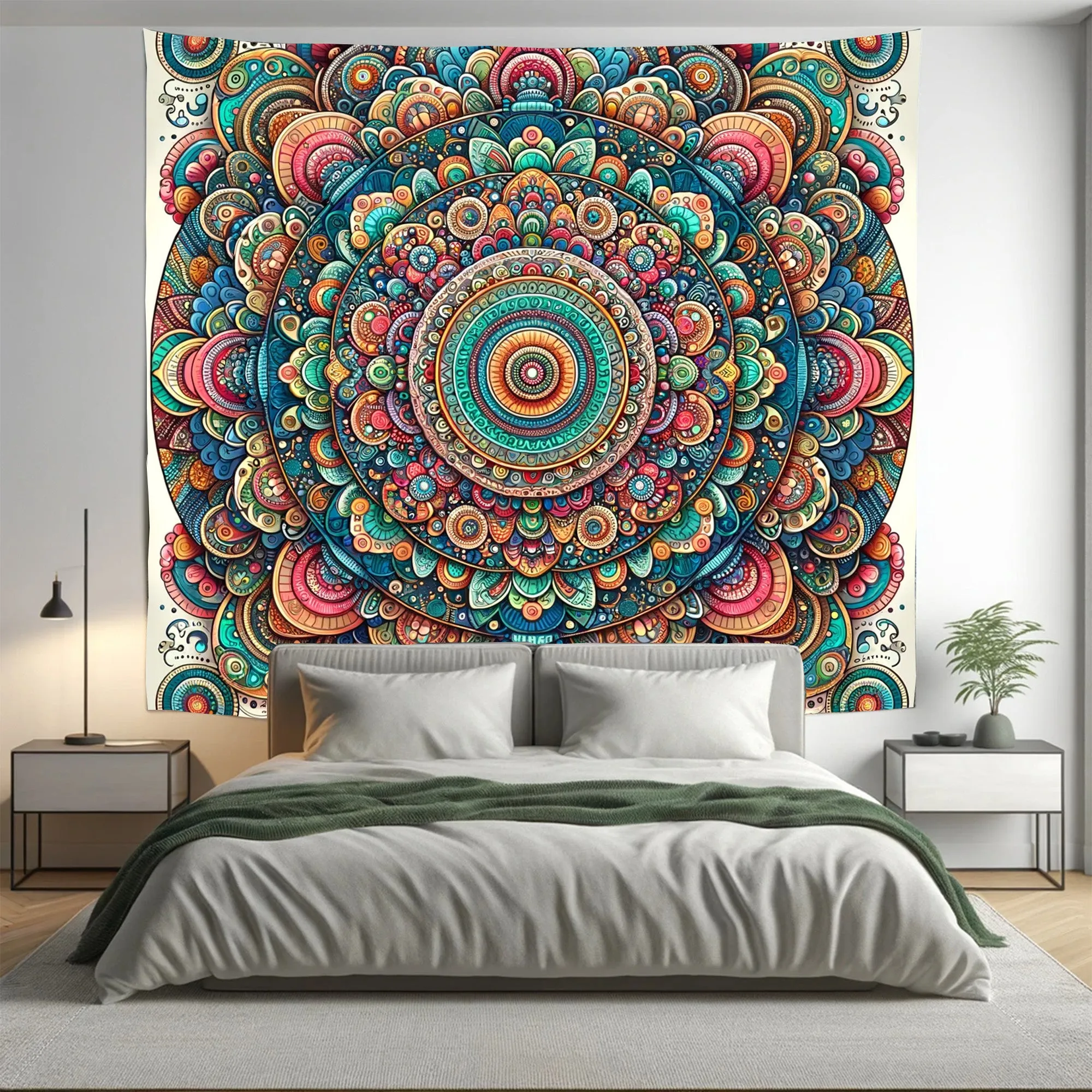 MultiColour Bold Indian Mandala Tapestry Psychedelic Wall Hanging Boho Decor