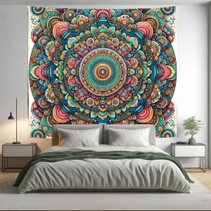 MultiColour Bold Indian Mandala Tapestry Psychedelic Wall Hanging Boho Decor