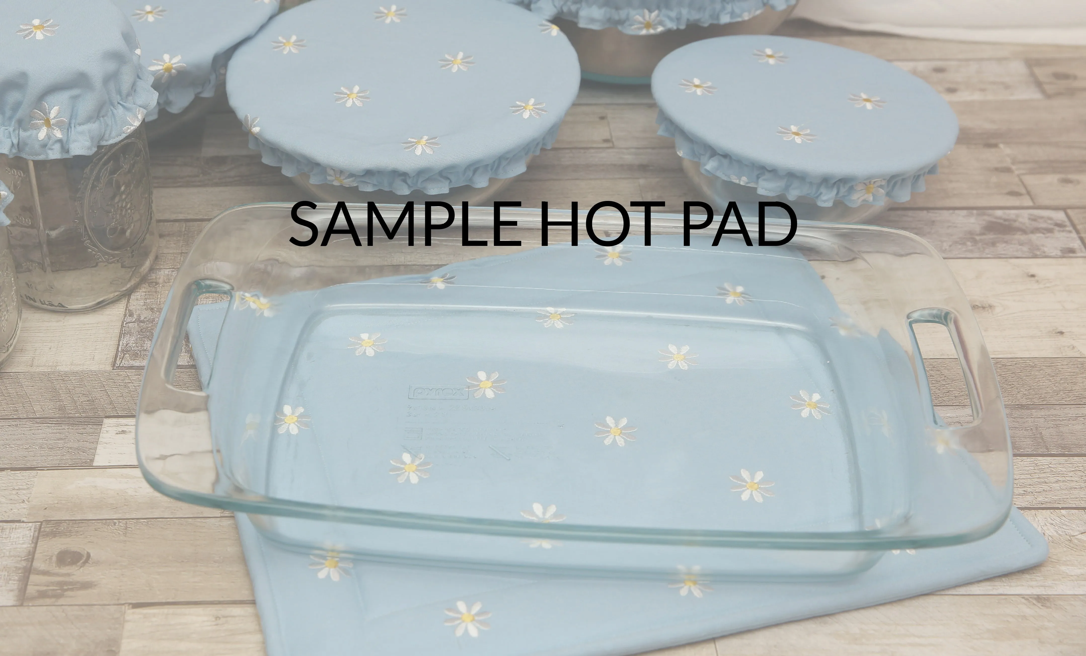 NON-PROP (FARM FRESH) Bowl, Jar, Cup, Plate COVERS; Hot Pad; Jar Opener; FARM FRESH; MADE TO ORDER
