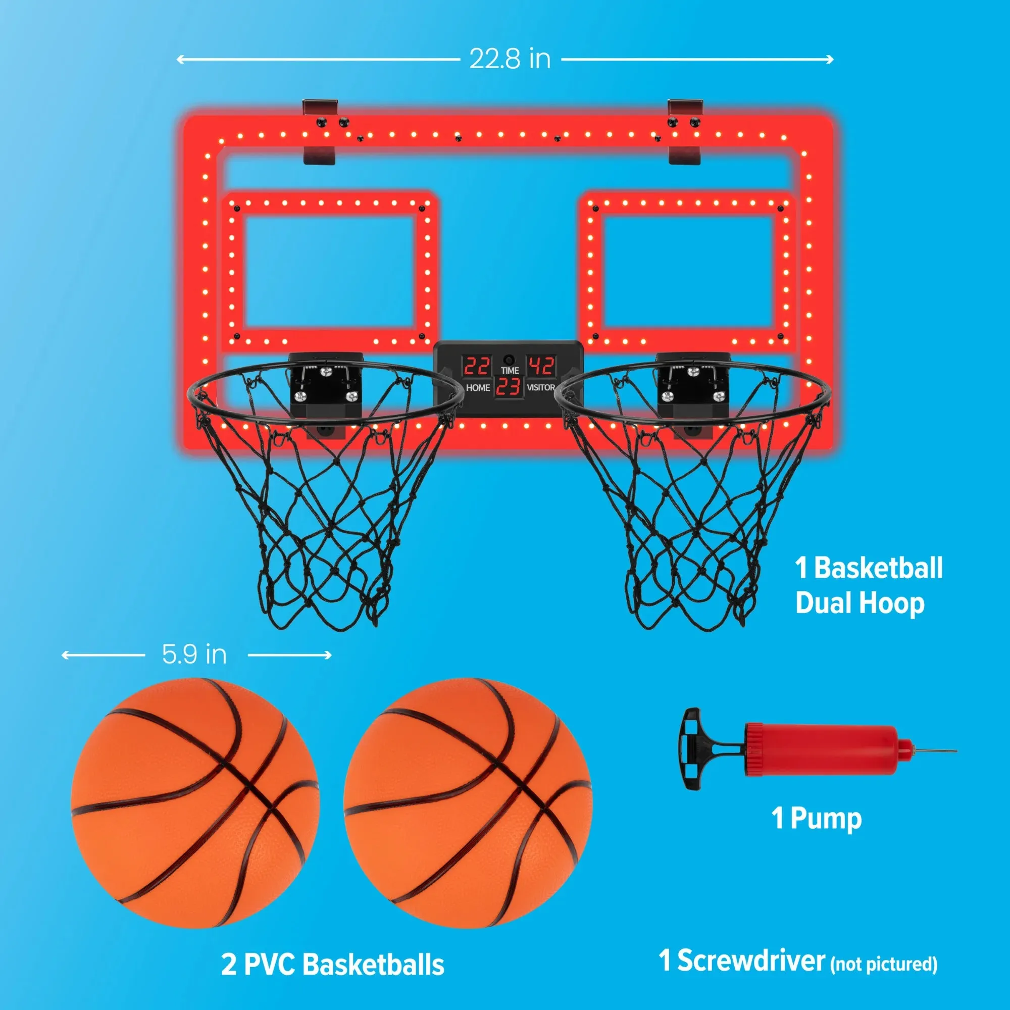Over-the-Door Basketball Dual Hoop, Indoor Sports Game, Plastic, for All Ages, by MinnARK