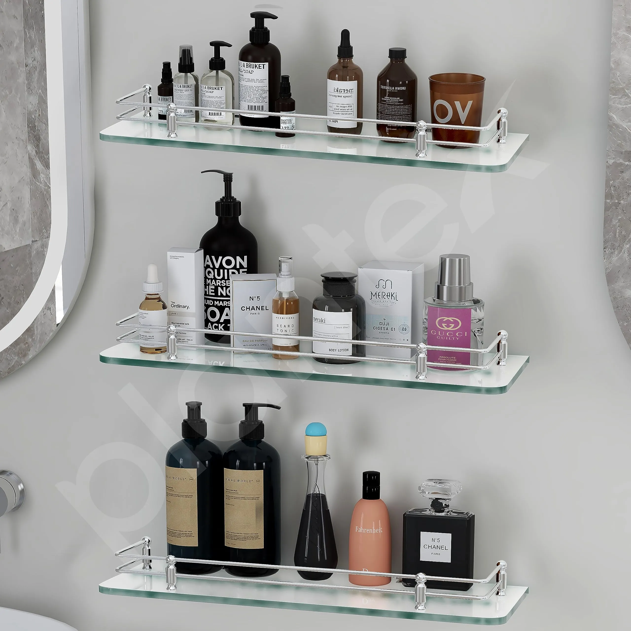 Plantex Premium Transparent Glass Shelf for Bathroom/Kitchen/Living Room - Bathroom Accessories (Polished, 18x6 Inches) - Pack of 3