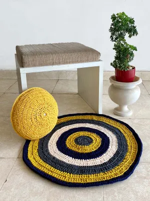 Round Rug Mustard-offwhite-Navy
