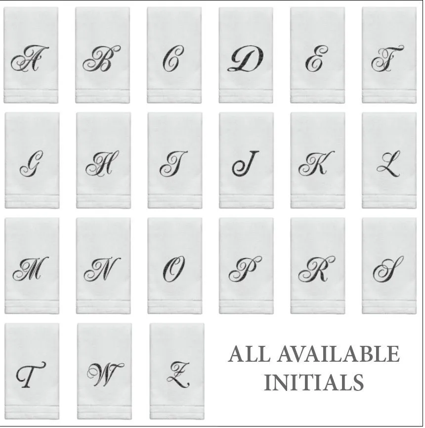 Set of 2 White Monogrammed Towel - Black Embroidered - Initial  K