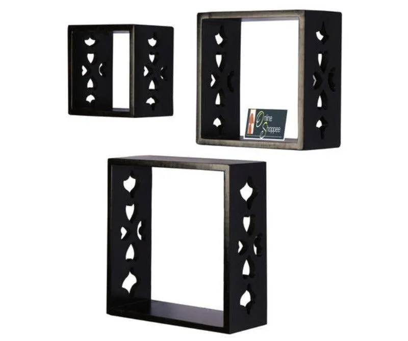 Wooden Square Nesting Floating Wall Shelves Set of 3